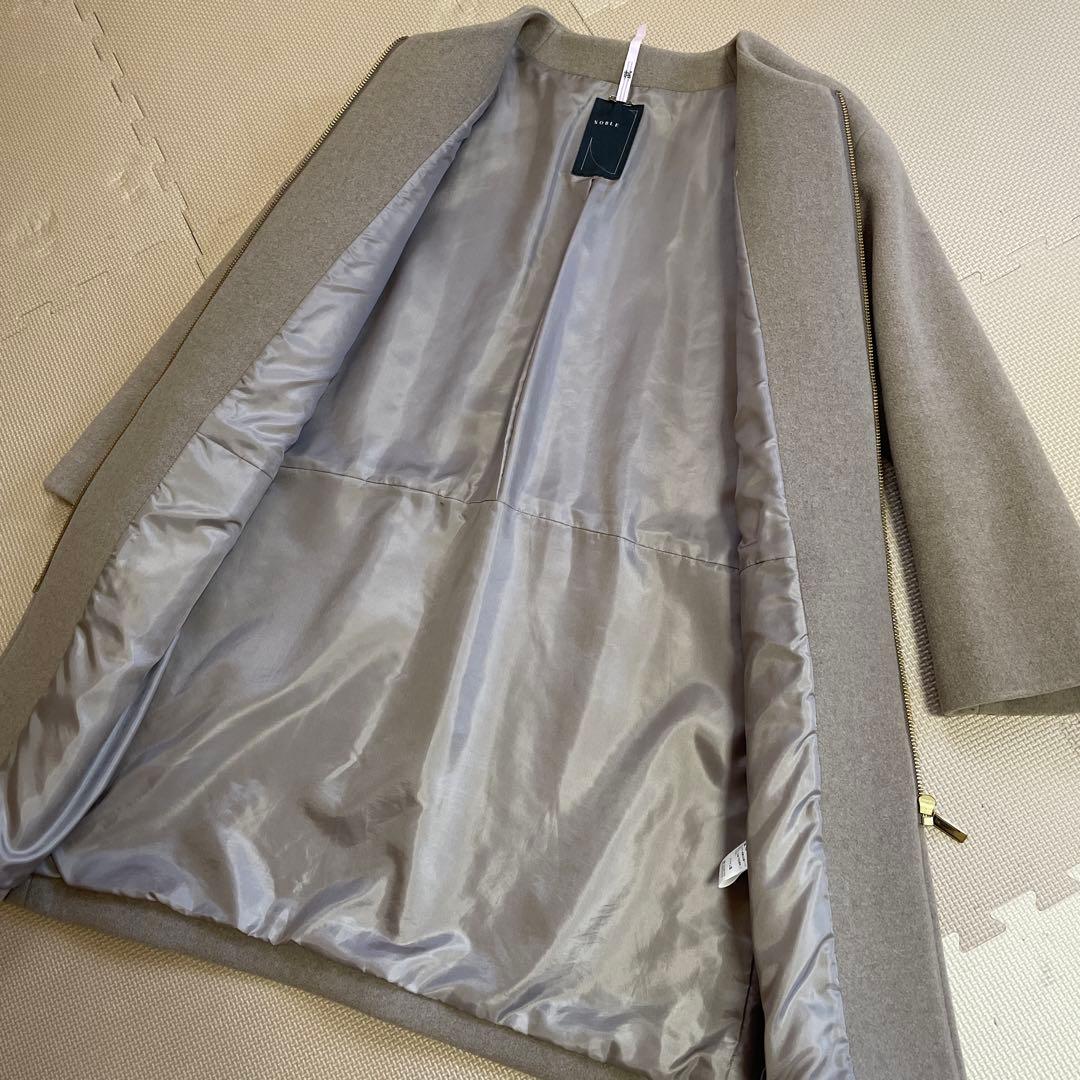超美品！NOBLEノーブル　ノーカラーコート　グレージュ　38 ジップ