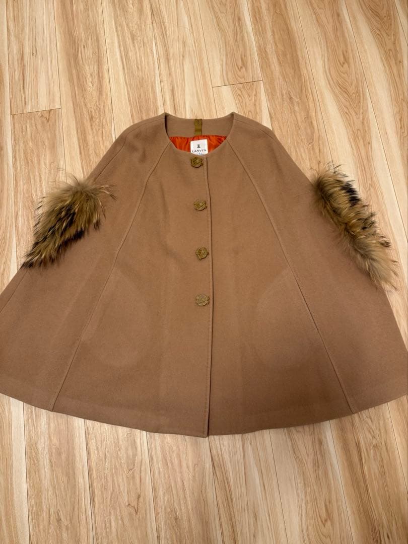 合計9点 ランバンオンブルー ファー付き ポンチョコート 38 ベージュ