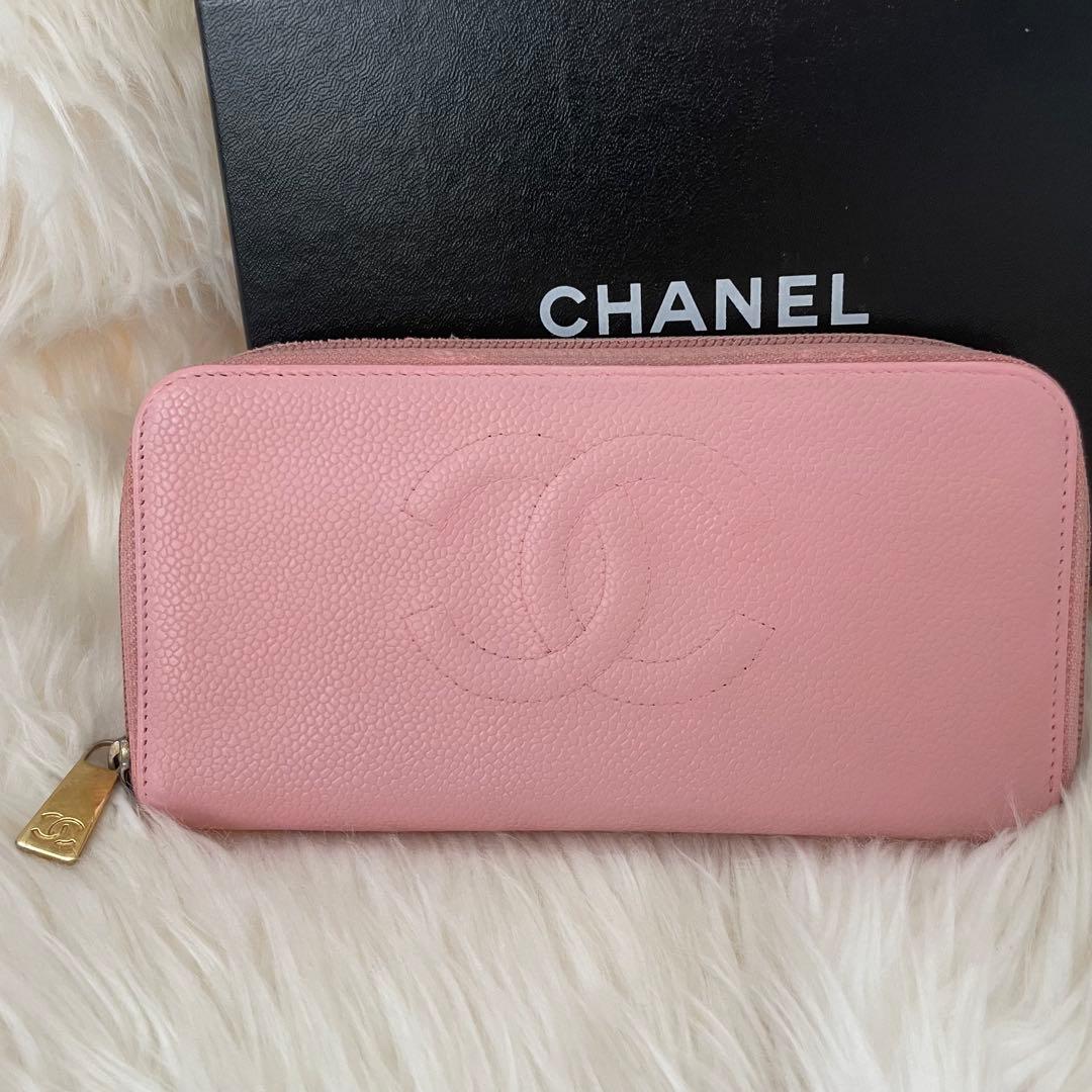 CHANEL シャネル キャビアスキン ラウンドジップ 財布 ピンク