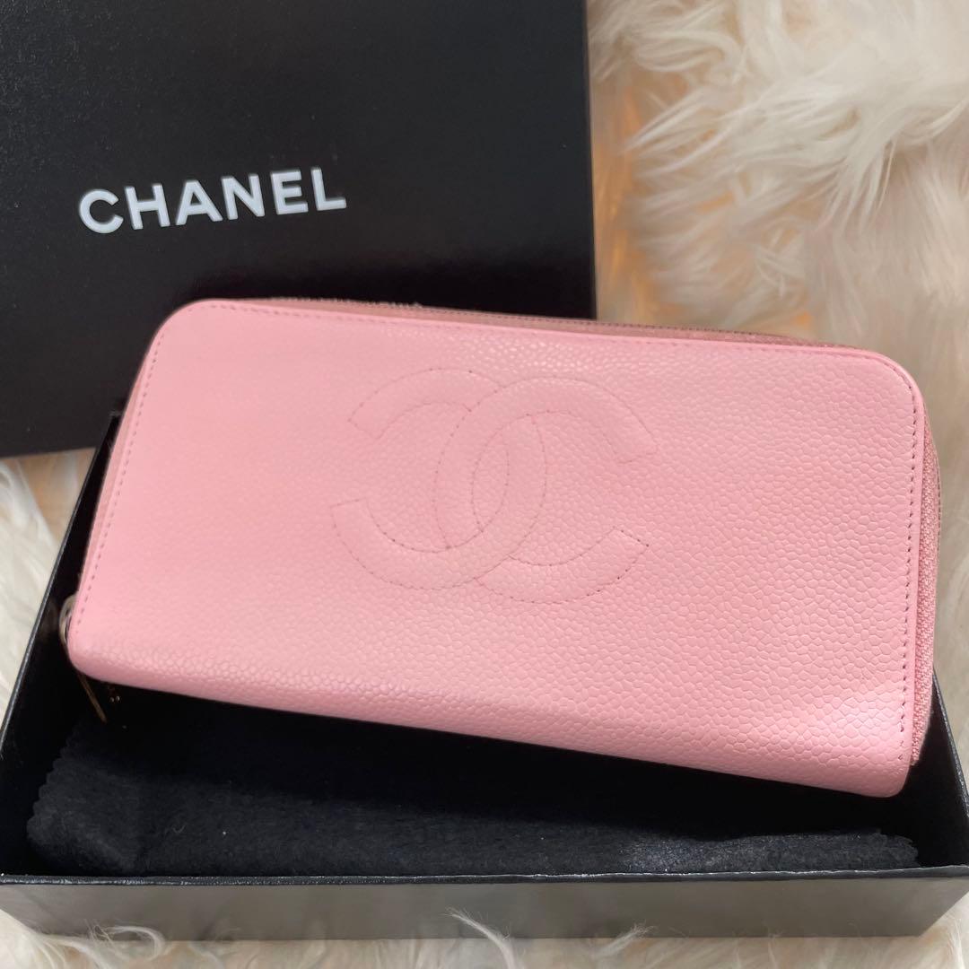 CHANEL シャネル キャビアスキン ラウンドジップ 財布 ピンク