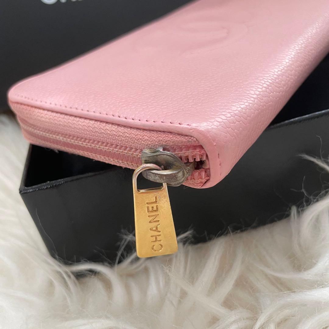 CHANEL シャネル キャビアスキン ラウンドジップ 財布 ピンク