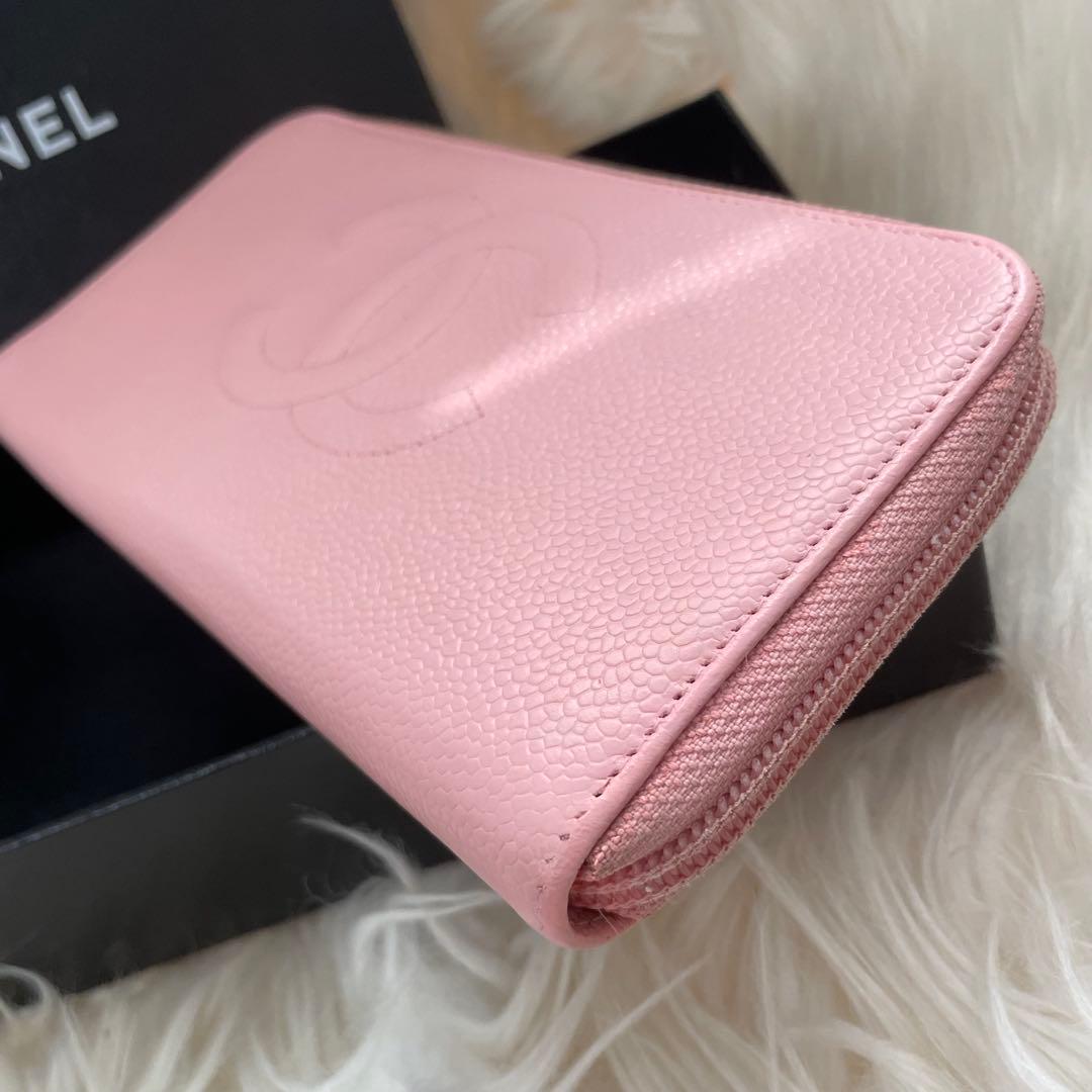 CHANEL シャネル キャビアスキン ラウンドジップ 財布 ピンク