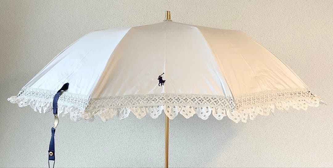 新品★ポロラルフローレン★エンブロイダリーフリル晴雨兼用2段折りたたみ傘日傘★白