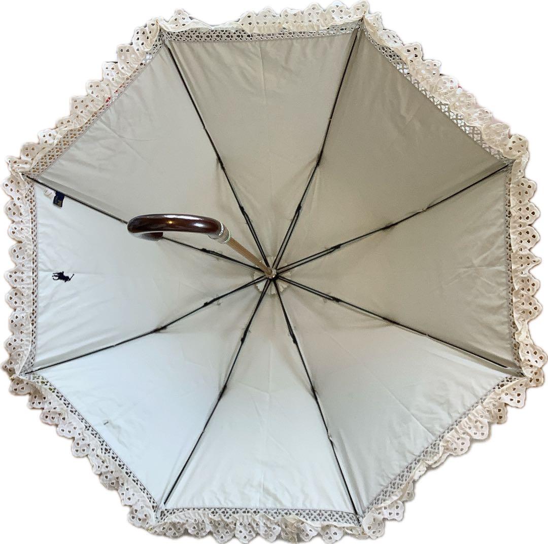 新品★ポロラルフローレン★エンブロイダリーフリル晴雨兼用2段折りたたみ傘日傘★白