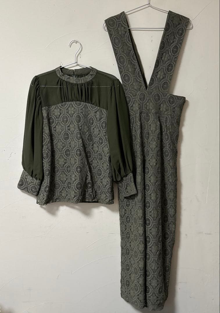 【まぁちぃ】幾何学柄 レース セットアップ パンツ オケージョンドレス