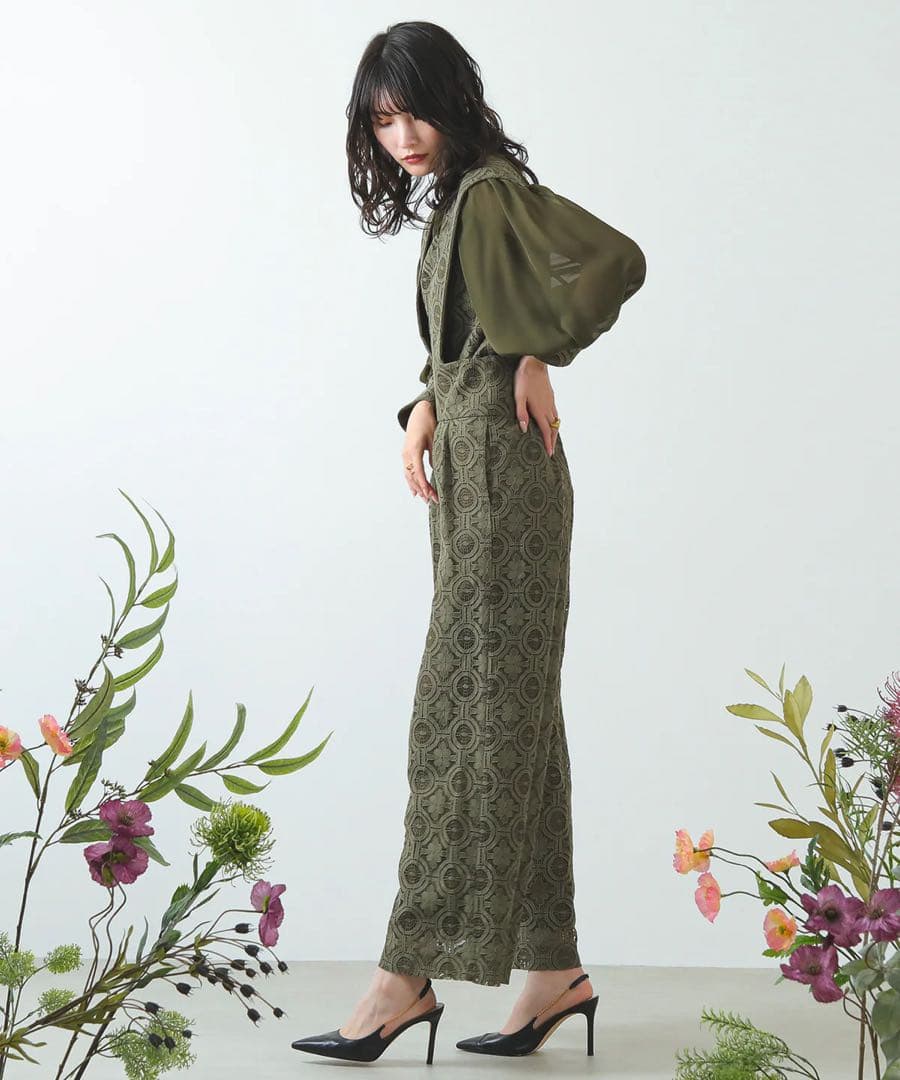 【まぁちぃ】幾何学柄 レース セットアップ パンツ オケージョンドレス