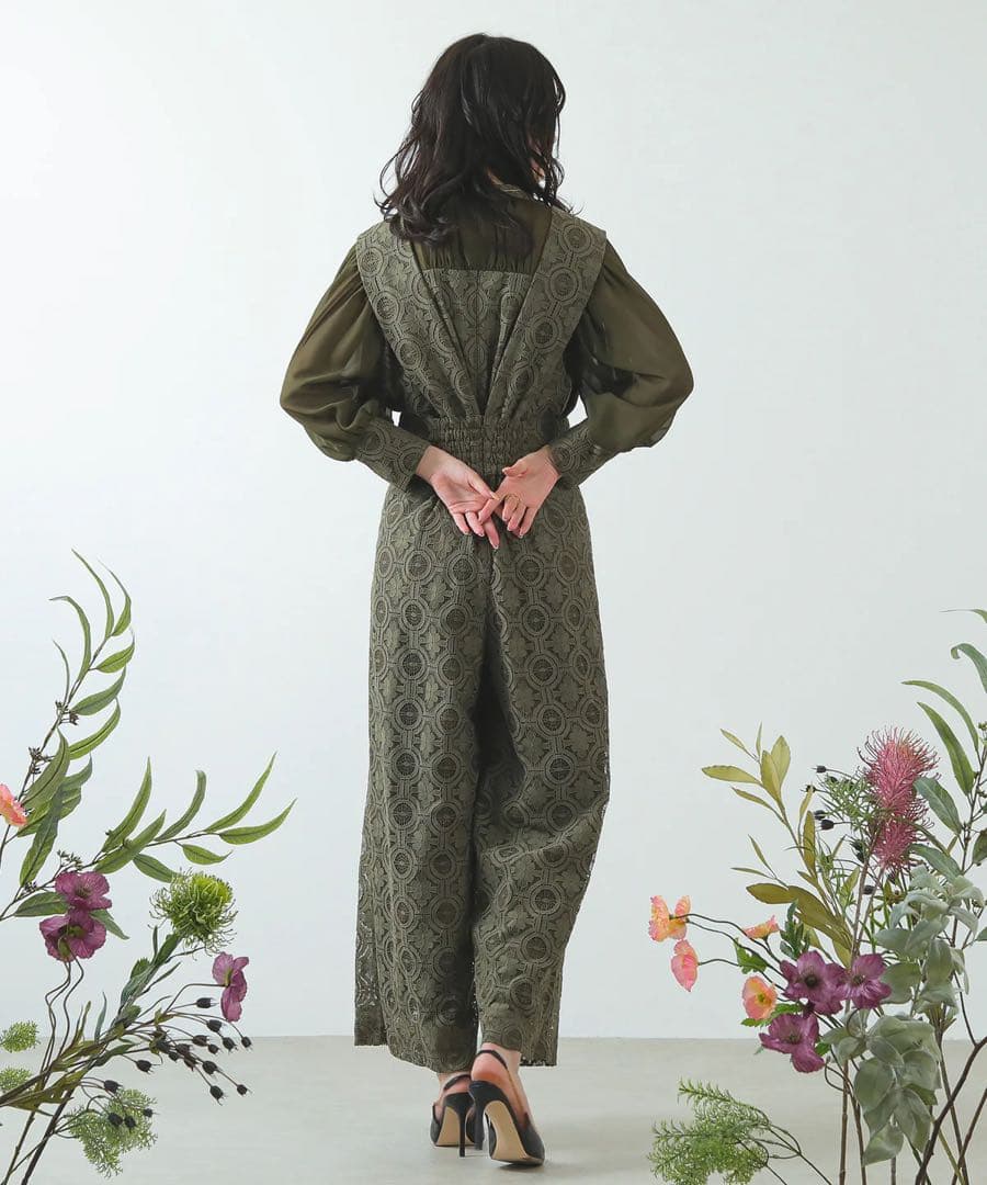 【まぁちぃ】幾何学柄 レース セットアップ パンツ オケージョンドレス