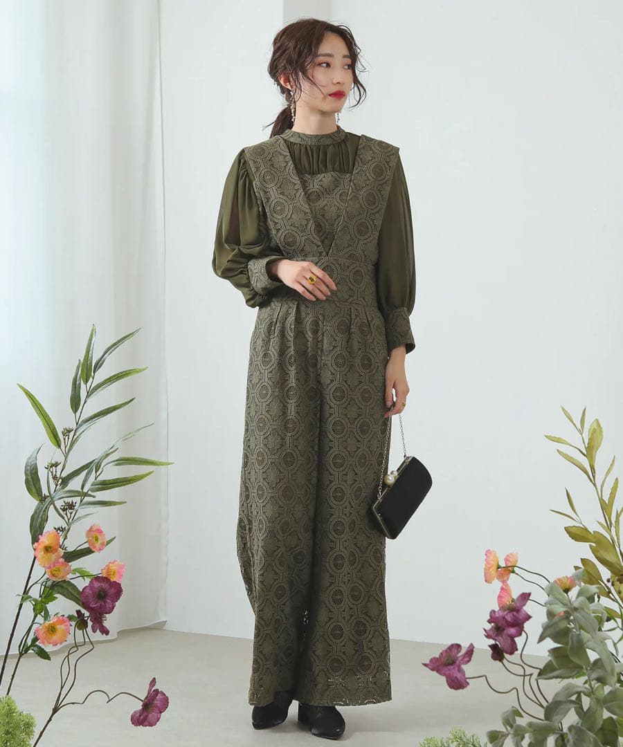 【まぁちぃ】幾何学柄 レース セットアップ パンツ オケージョンドレス