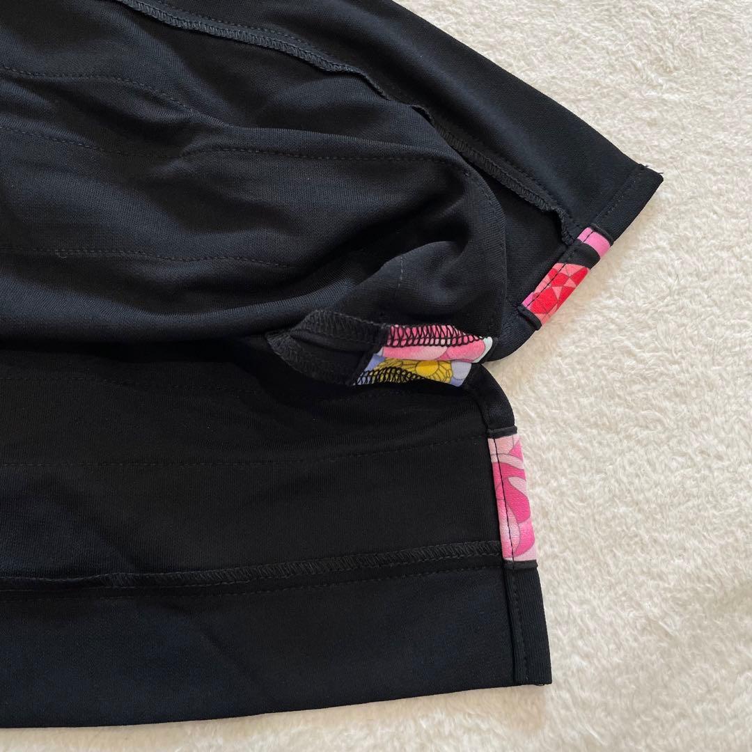 タグ付　レオナール　チュニック　花柄　トリム　七分袖　UVカット　ブラック　XL