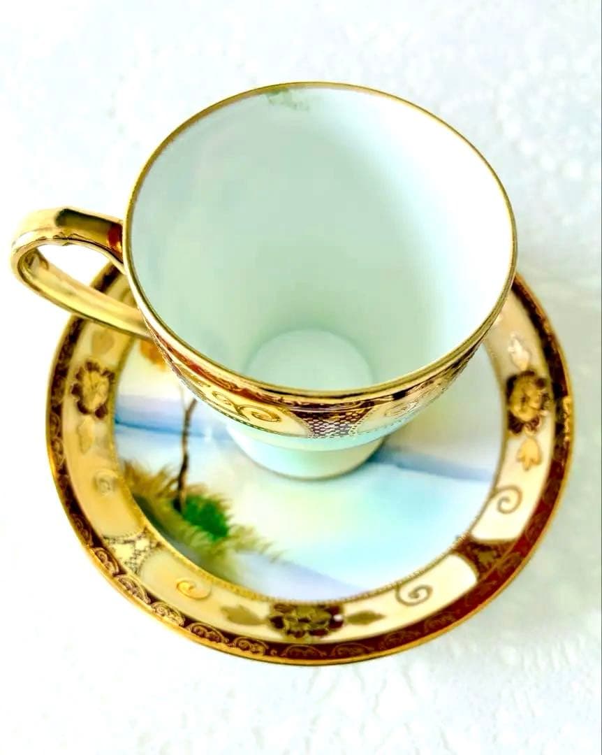 オールドノリタケ カップとソーサーセット　M印　ハンドペイント　アンティーク