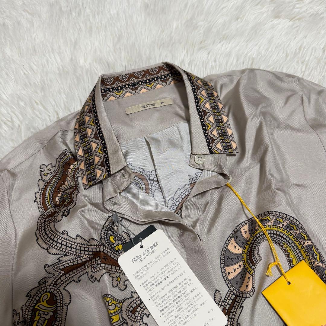 未使用タグ付きLサイズ相当　エトロ　シルク100% ペイズリー総柄　ブラウス　象