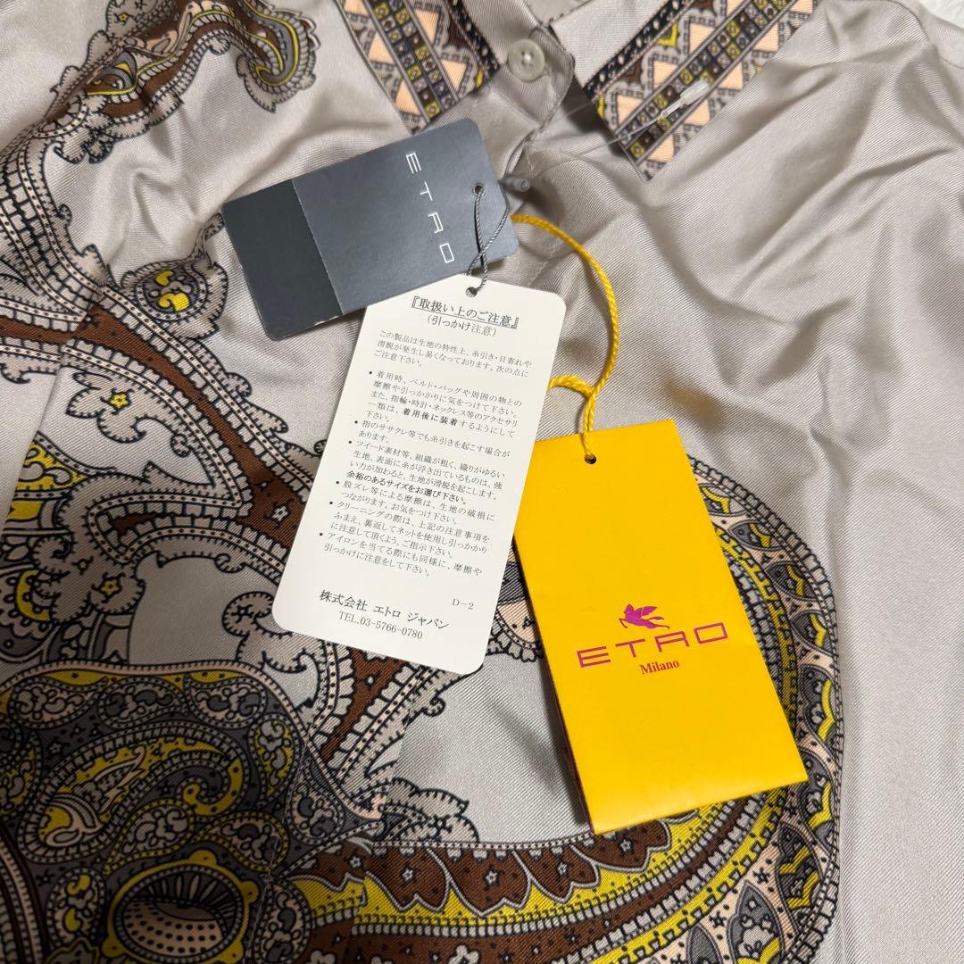 未使用タグ付きLサイズ相当　エトロ　シルク100% ペイズリー総柄　ブラウス　象