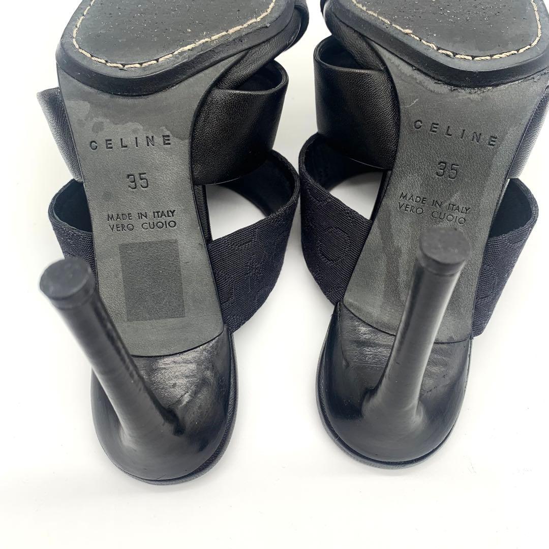 セリーヌ ミュール サンダル キャンバスロゴ レザー ブラック 22cm 箱付き
