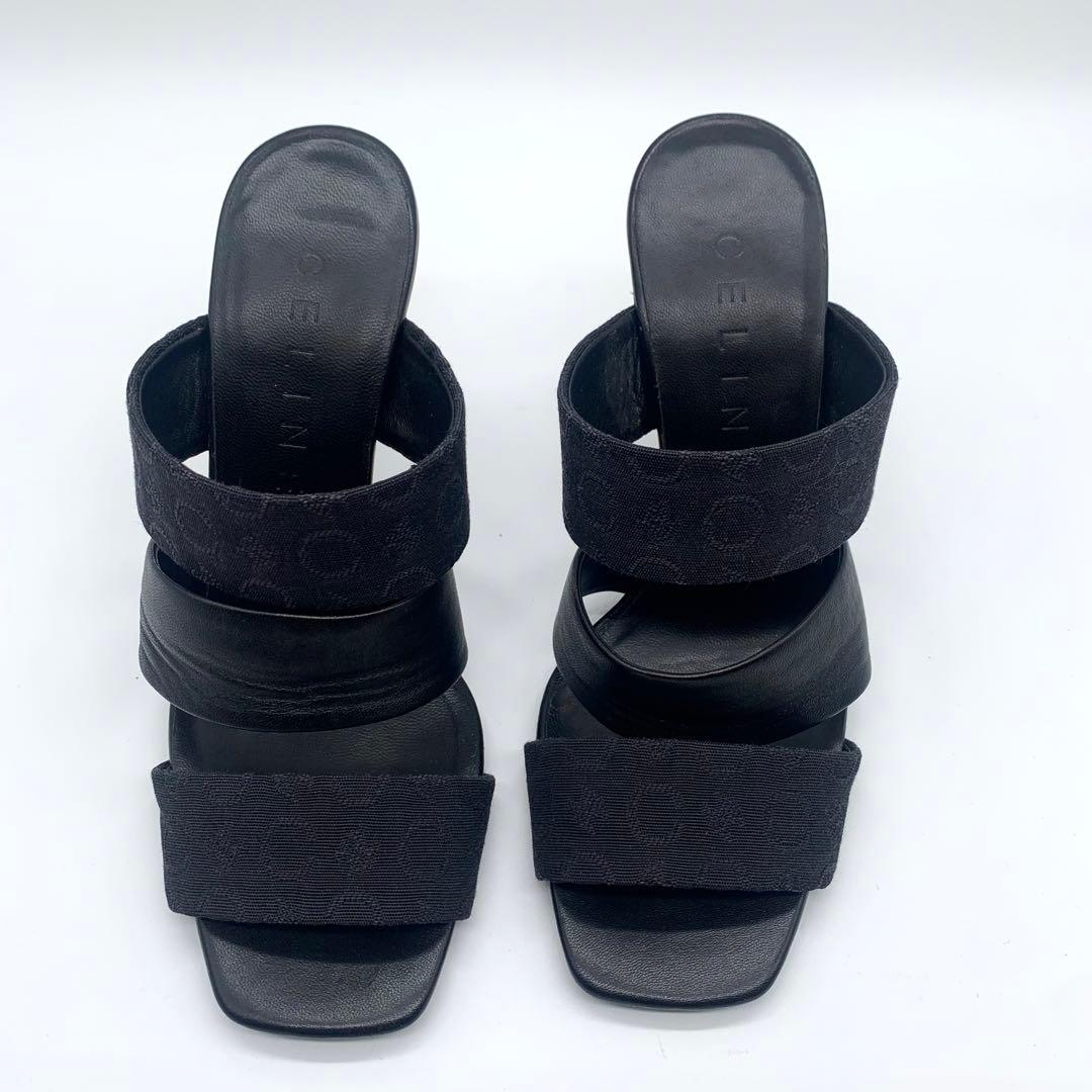 セリーヌ ミュール サンダル キャンバスロゴ レザー ブラック 22cm 箱付き