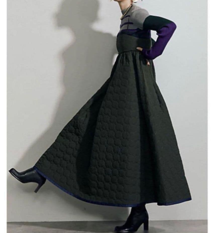 【極美品】UN3D. キルティングキャミワンピース 　38 ボリューム ブラック