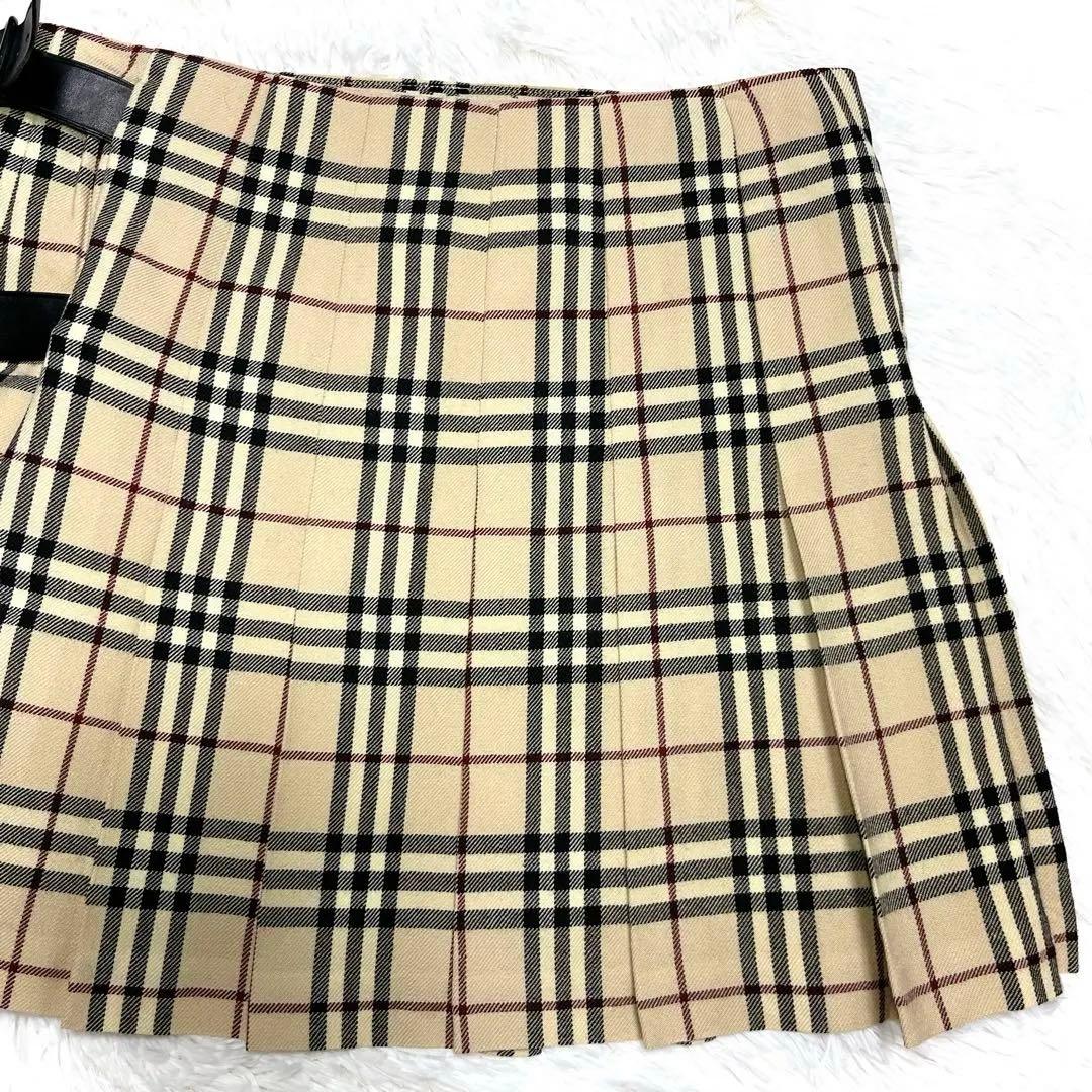 美品 バーバリー ベルト プリーツ 巻き ミニスカート チェック ベージュ