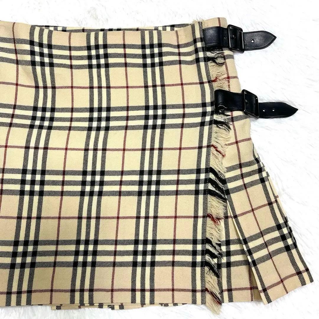 美品 バーバリー ベルト プリーツ 巻き ミニスカート チェック ベージュ