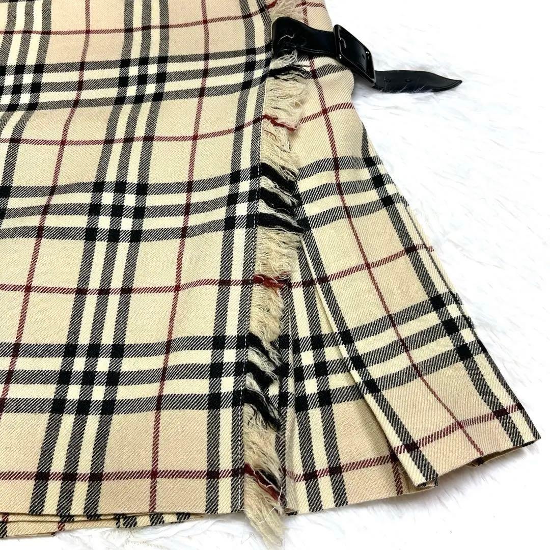 美品 バーバリー ベルト プリーツ 巻き ミニスカート チェック ベージュ