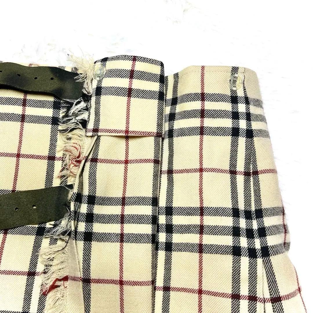 美品 バーバリー ベルト プリーツ 巻き ミニスカート チェック ベージュ