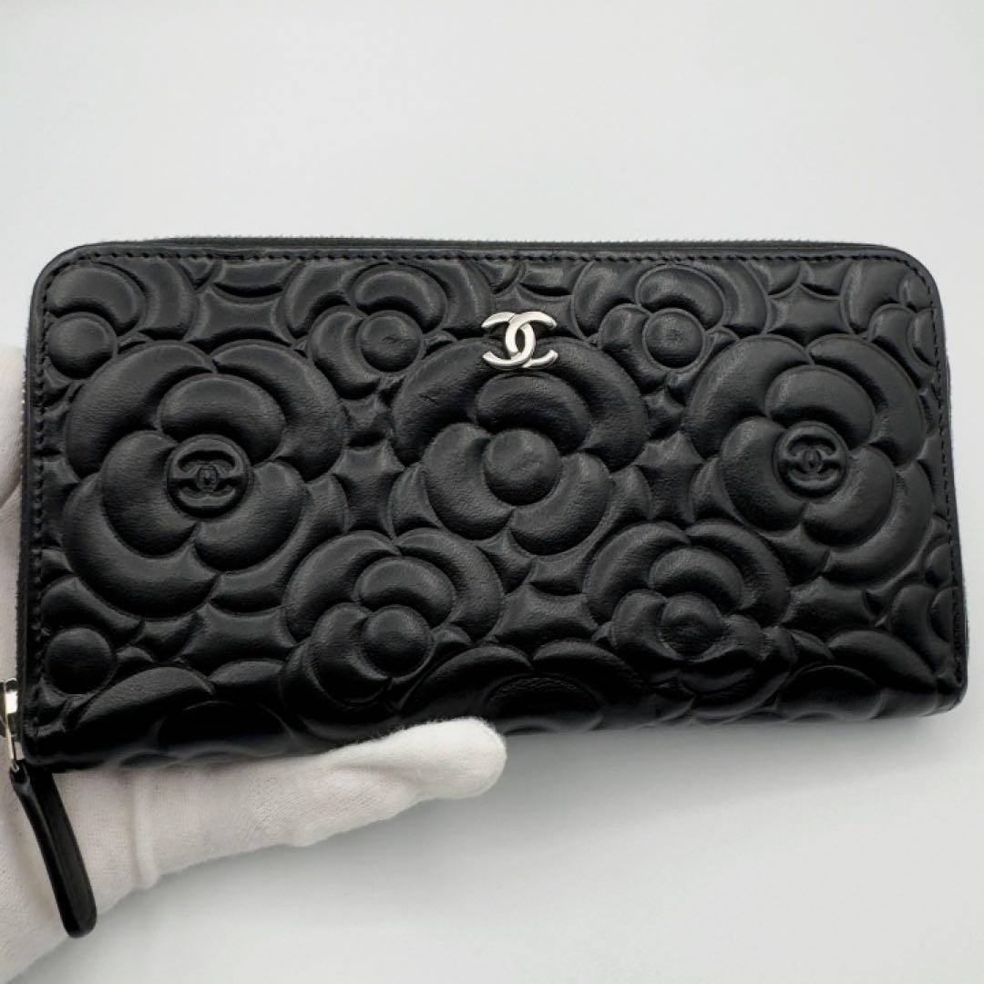 ギフト対応　国内正規品　シャネル財布　マトラッセ　カメリア　ラウンドファスナー