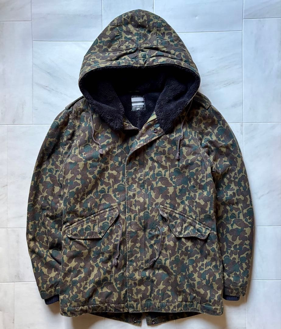 【日本製】 桃太郎ジーンズ 迷彩柄モッズコート 裏地ボア サイズ38