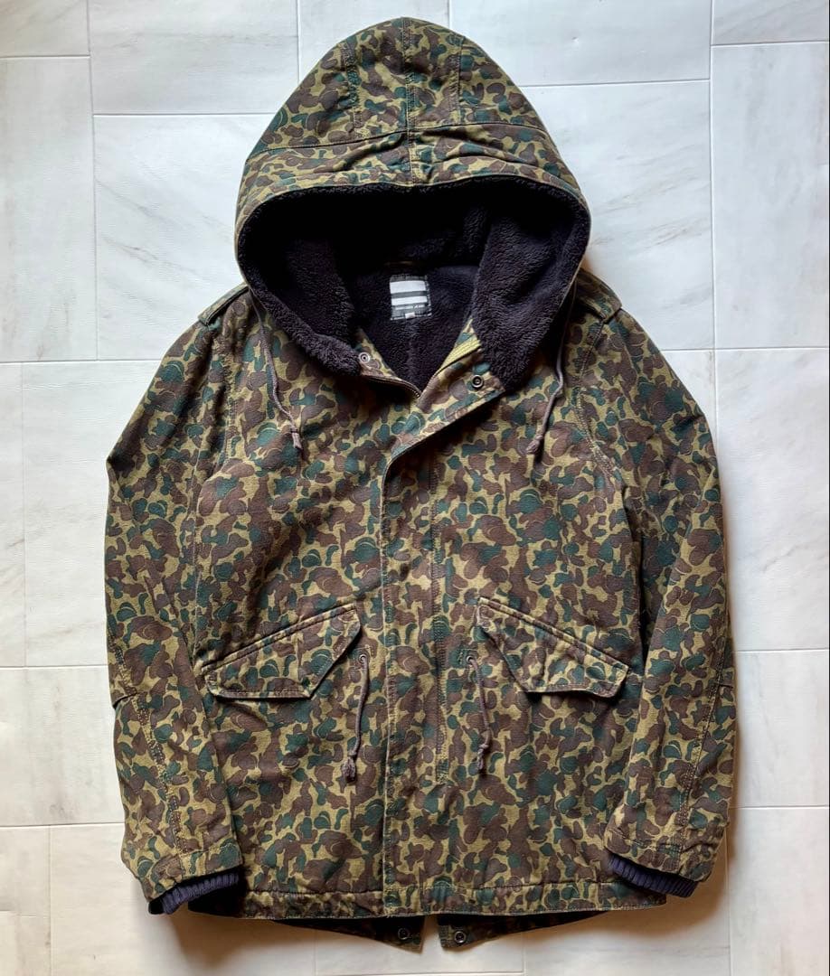 【日本製】 桃太郎ジーンズ 迷彩柄モッズコート 裏地ボア サイズ38