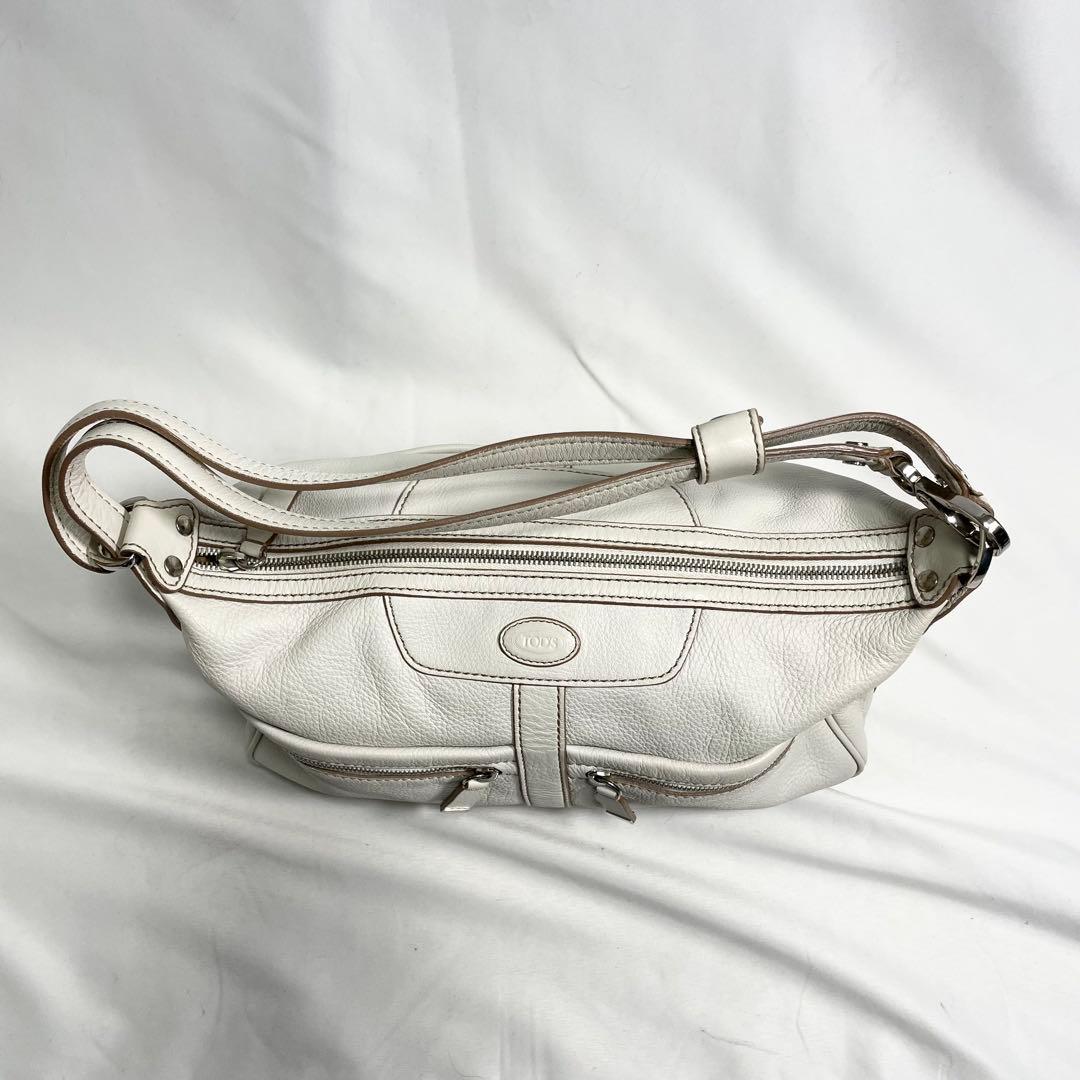 トッズ アクセサリーポーチ レザー ロゴ 型押し 多機能 大容量 手さげ 白