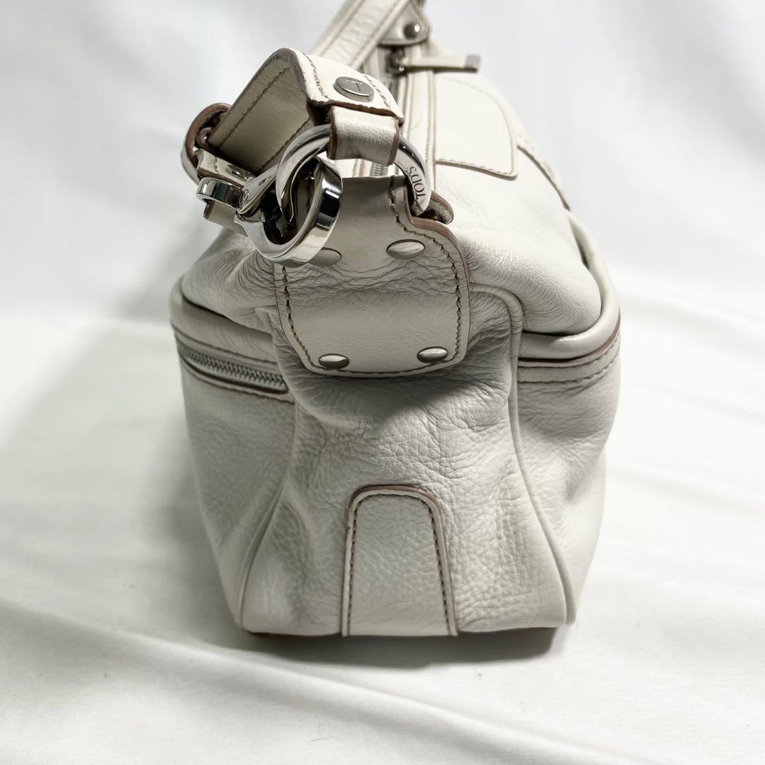 トッズ アクセサリーポーチ レザー ロゴ 型押し 多機能 大容量 手さげ 白