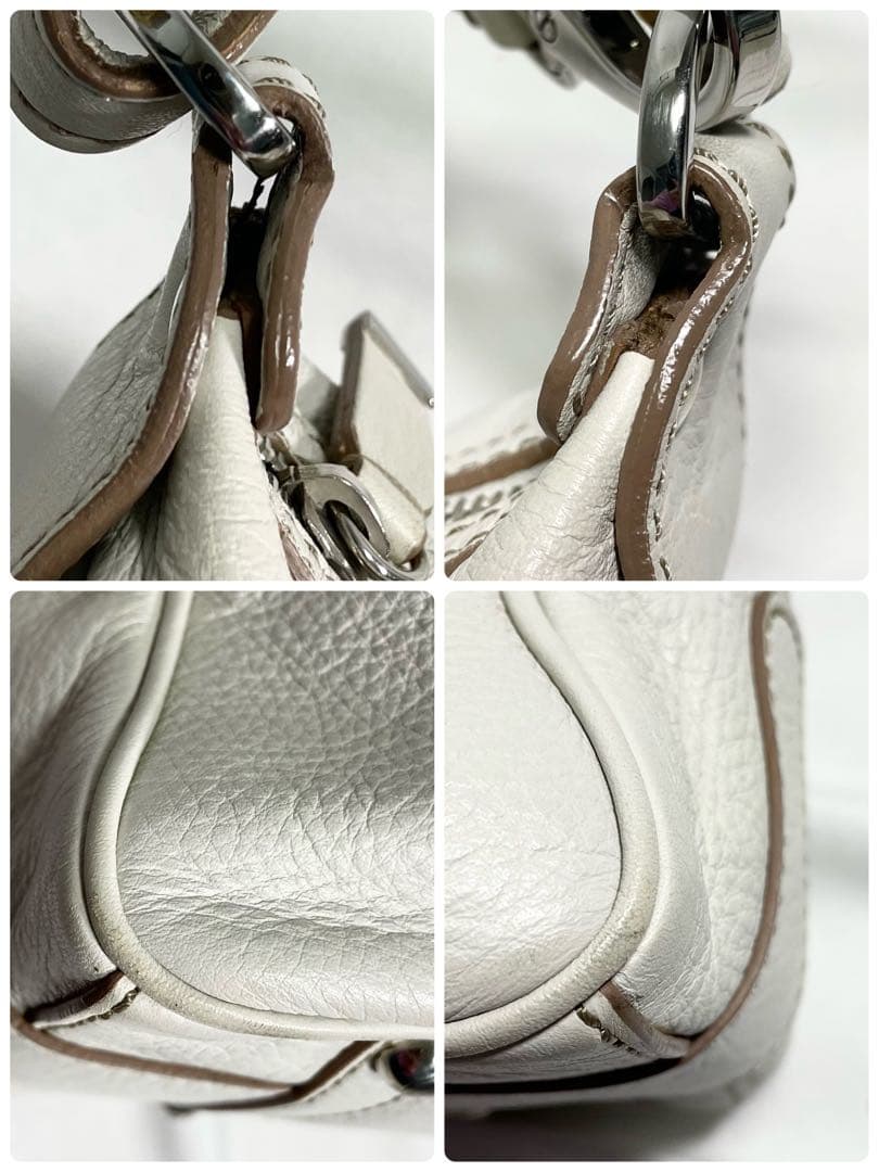 トッズ アクセサリーポーチ レザー ロゴ 型押し 多機能 大容量 手さげ 白