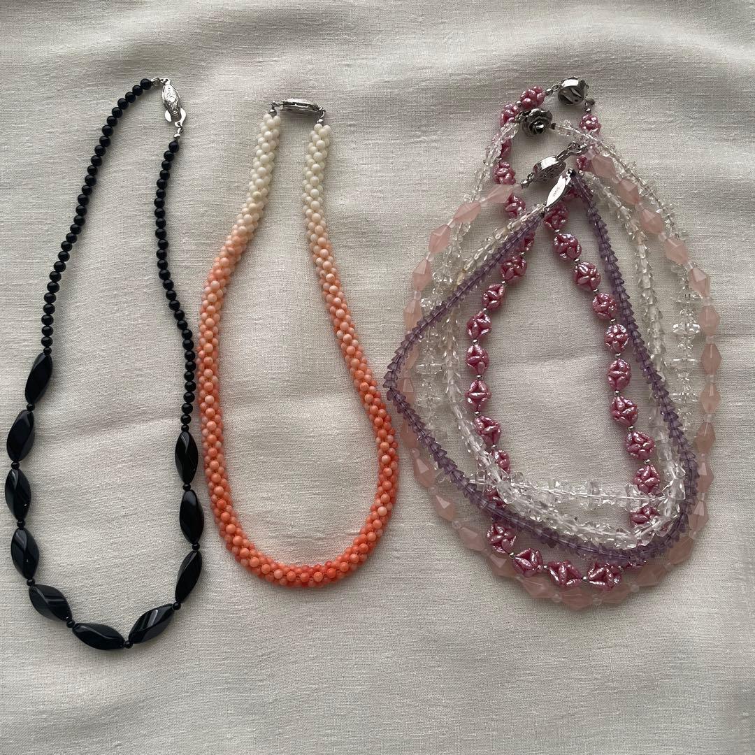 は*ま様 昭和レトロアクセサリー天然石ネックレス12点セットまとめてsilver