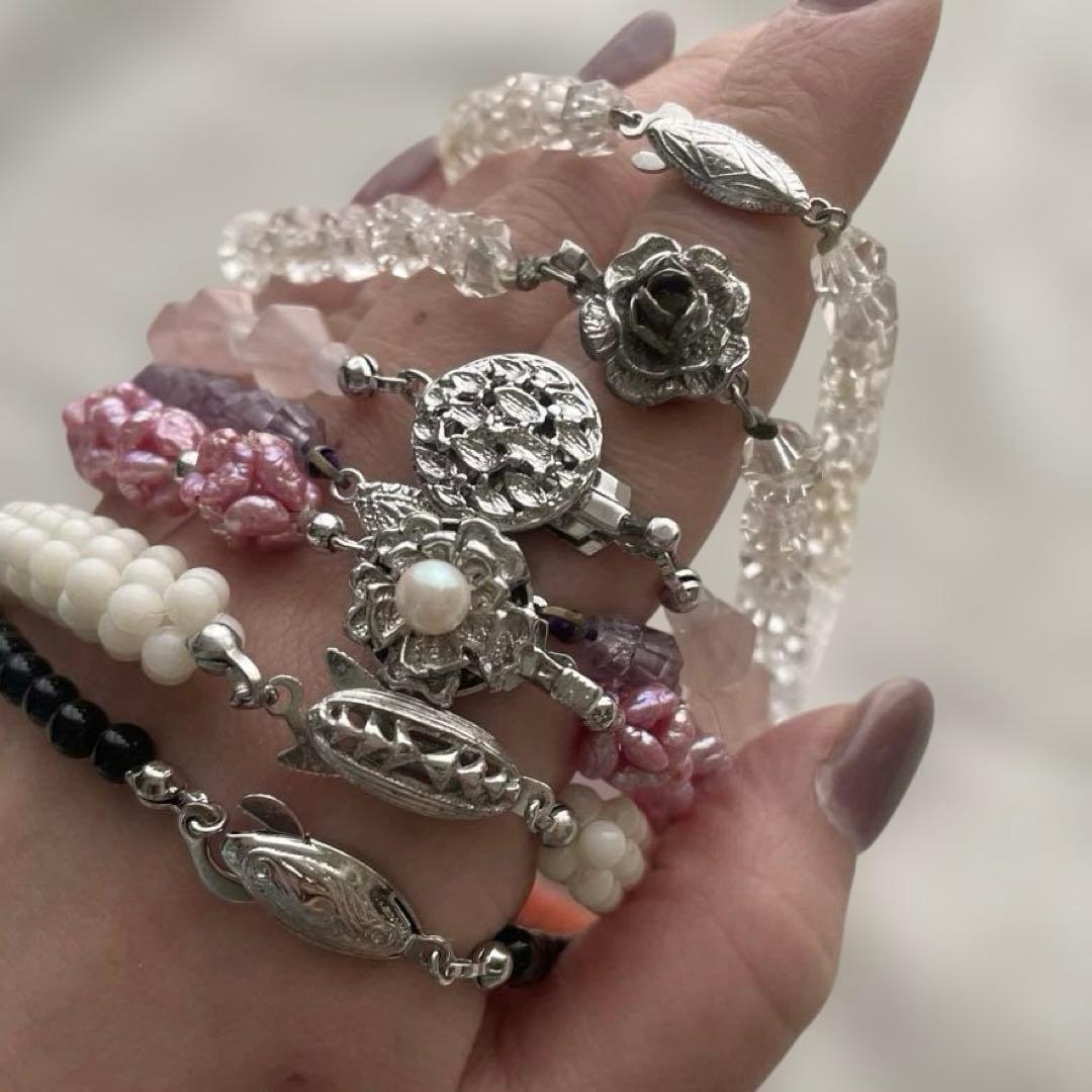 は*ま様 昭和レトロアクセサリー天然石ネックレス12点セットまとめてsilver