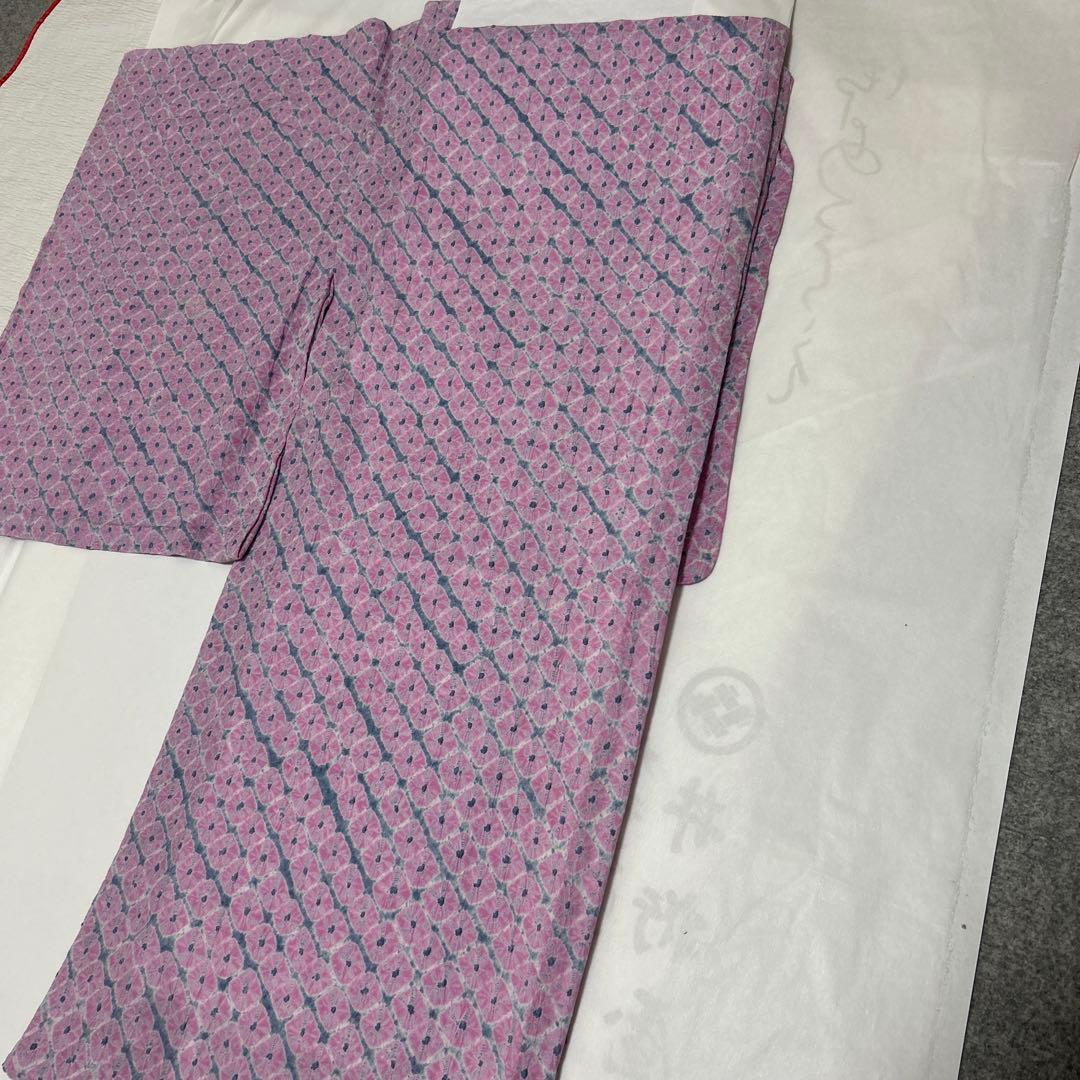 【新品・未使用】有松絞り　蜘蛛の巣絞り　浴衣　お仕立て上がり　ピンク