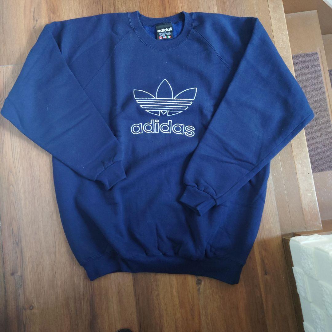adidas80S ネイビー ロゴ刺繍 スウェット・サイズXL・レトロ