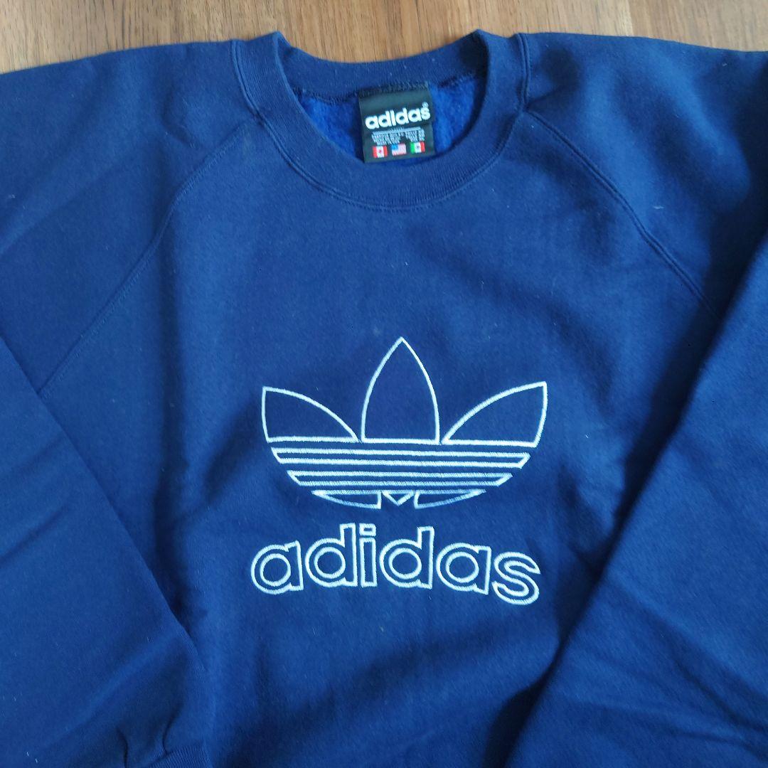 adidas80S ネイビー ロゴ刺繍 スウェット・サイズXL・レトロ