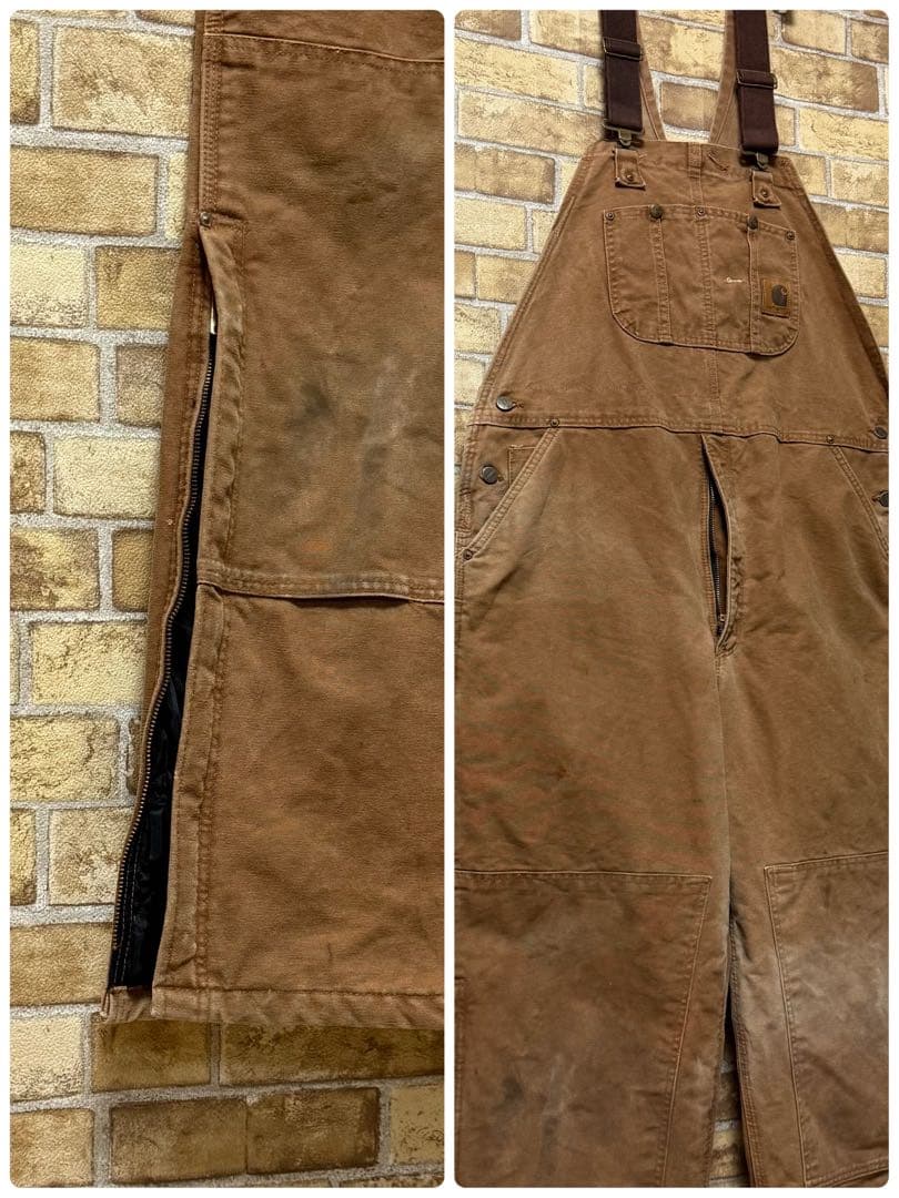 カーハートUSA製　ダック地オーバーオール　ダブルニー　ダークブラウン42/30