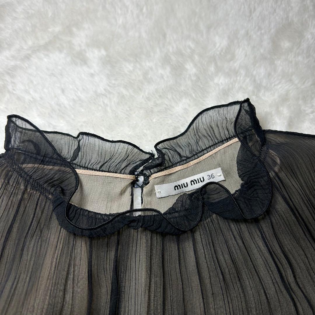 MIUMIU ミュウミュウ ブラック 半袖シースルー ミニワンピース ミニ丈