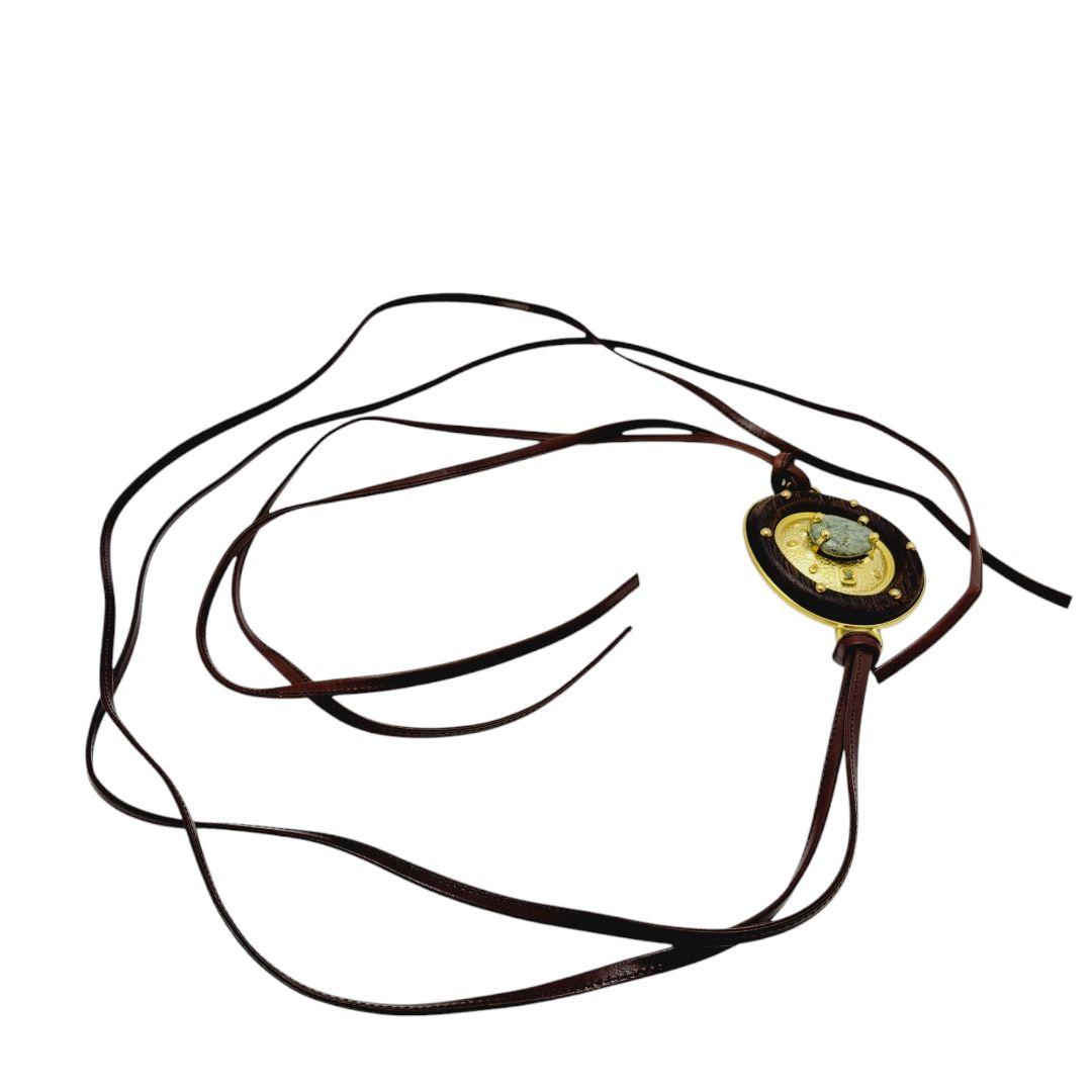 【極美品】ヴァレンティノガラヴァーニ レザー 腰紐 ベルト 天然石 天然木