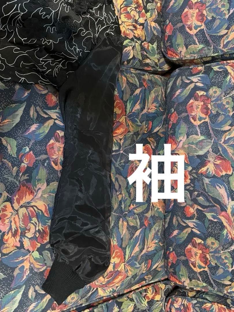 PRIDE 黒 花柄モチーフ&刺繍 ジップアップジャケット　サイズ38