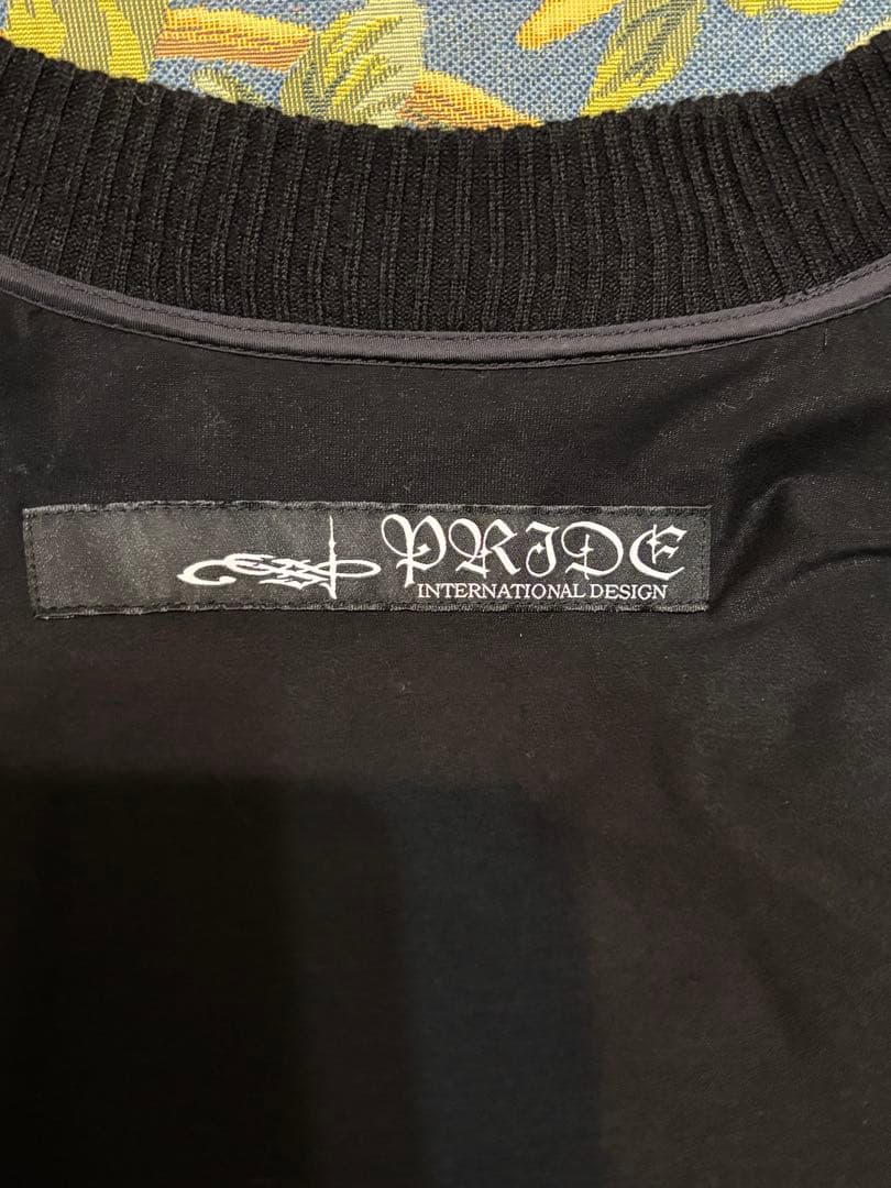 PRIDE 黒 花柄モチーフ&刺繍 ジップアップジャケット　サイズ38