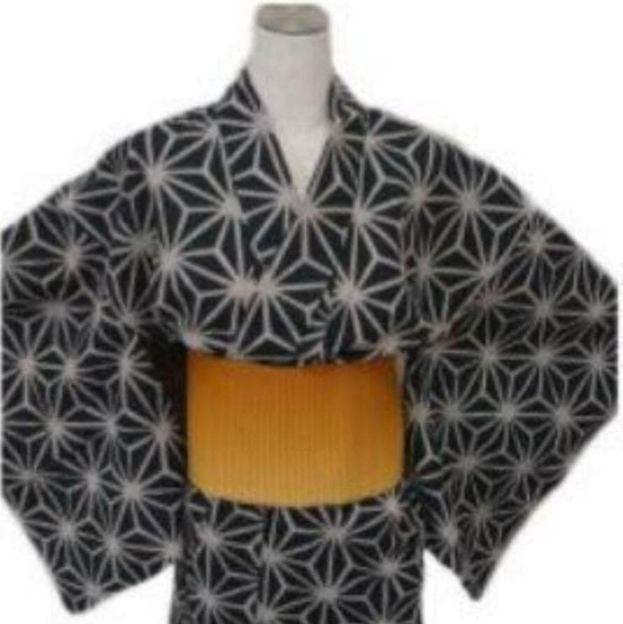 ■最高級しじら織浴衣 麻の葉黒■反物染め抜きの抜染■着物着用可■涼し綿麻浴衣■