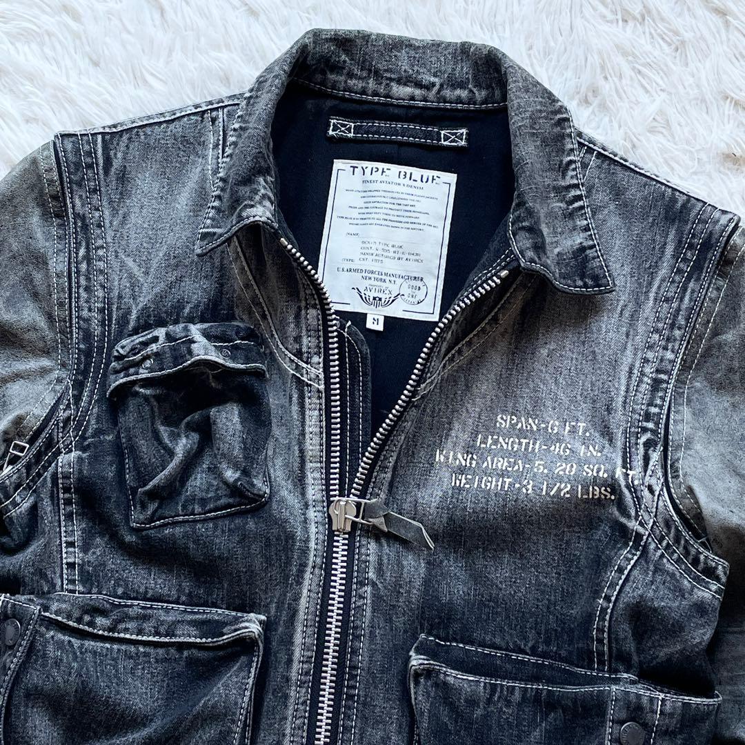 美品 AVIREX ホースハイド 2way 袖レザー 切替 デニムジャケット 黒