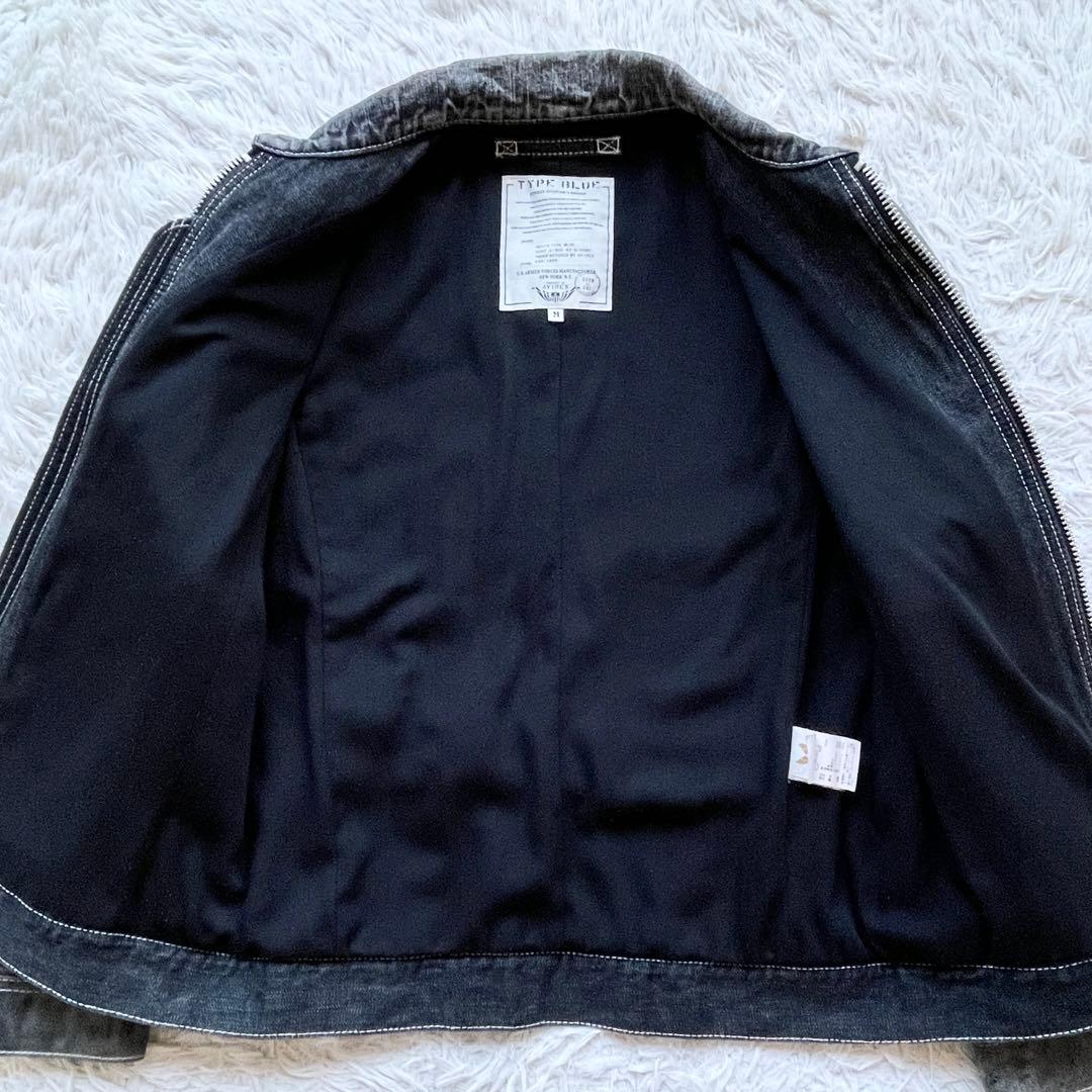 美品 AVIREX ホースハイド 2way 袖レザー 切替 デニムジャケット 黒