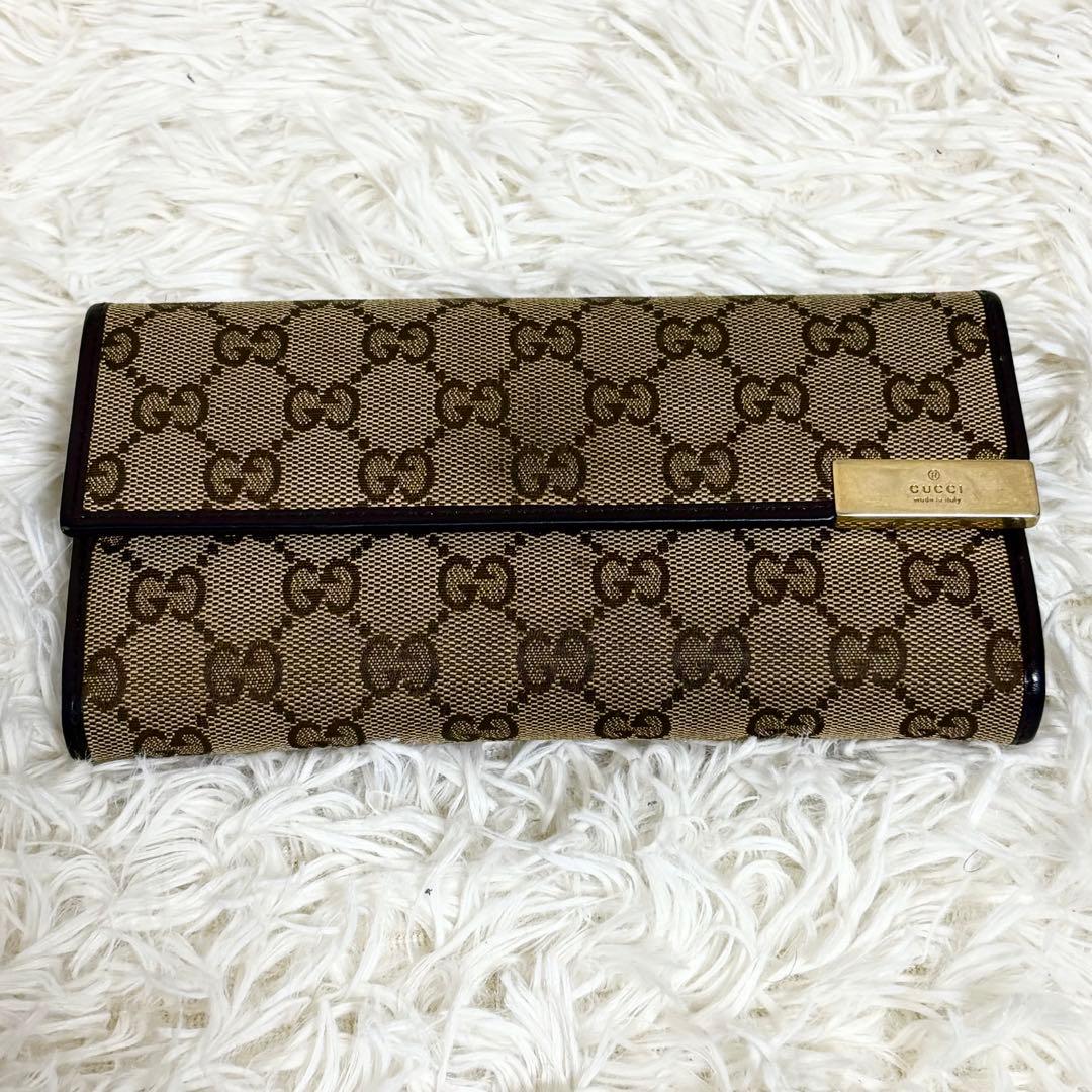 GUCCI グッチ 長財布 GGキャンバス ロゴプレート　レザー　金具