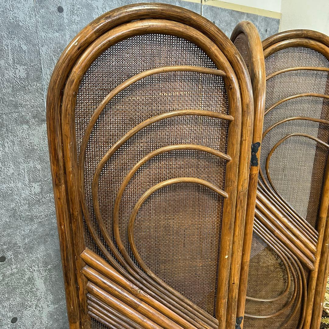 てらみ꧁籐家具꧂ラタン4連パーテーション ブラインド 間仕切り 昭和レトロ