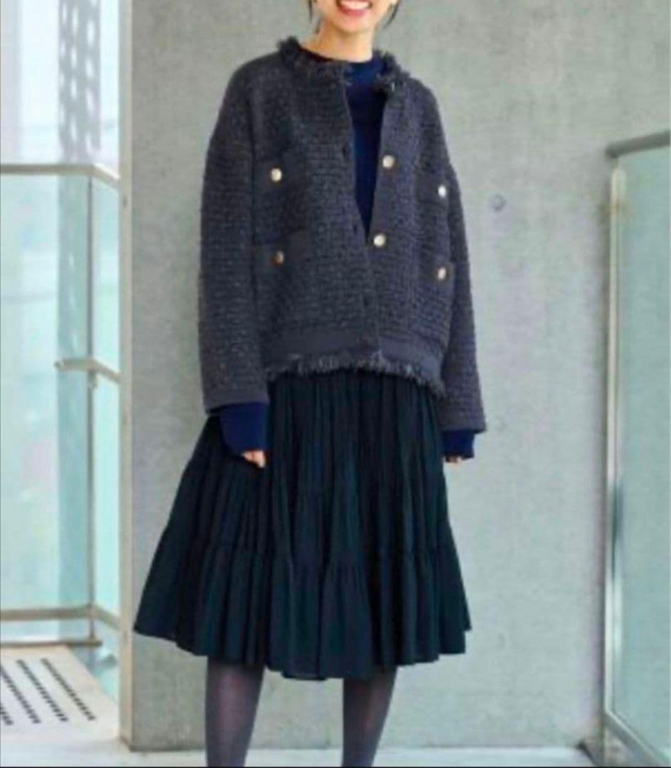 IENA　ツイードニットジャケット ノーカラー 金ボタン