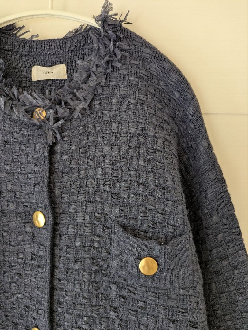 IENA　ツイードニットジャケット ノーカラー 金ボタン