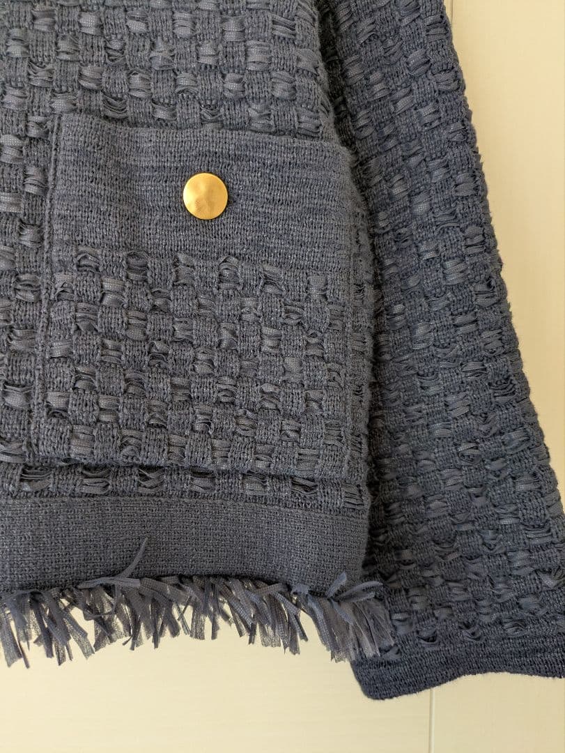 IENA　ツイードニットジャケット ノーカラー 金ボタン