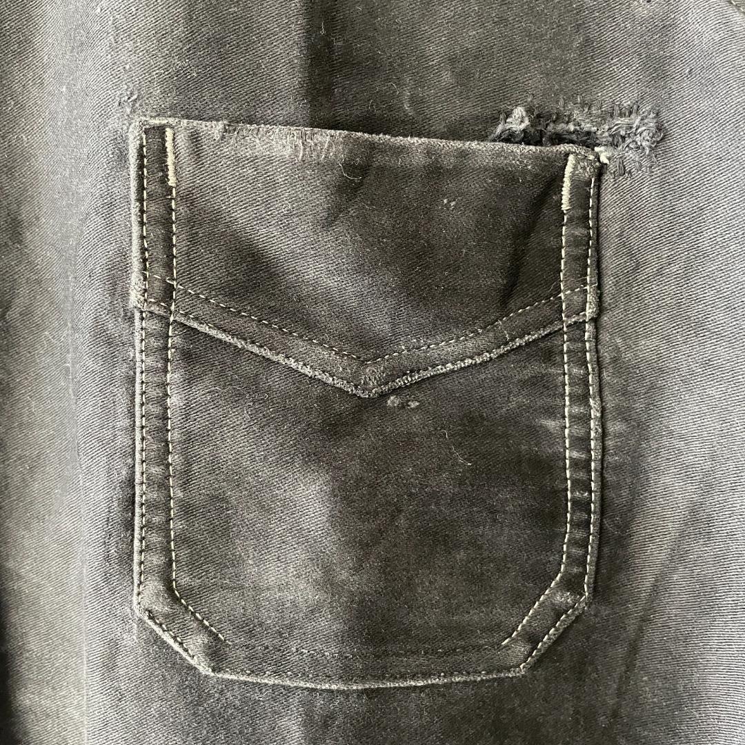 40s ブラックモールスキン ジャケット フランスヴィンテージ Vポケ 赤刺繍