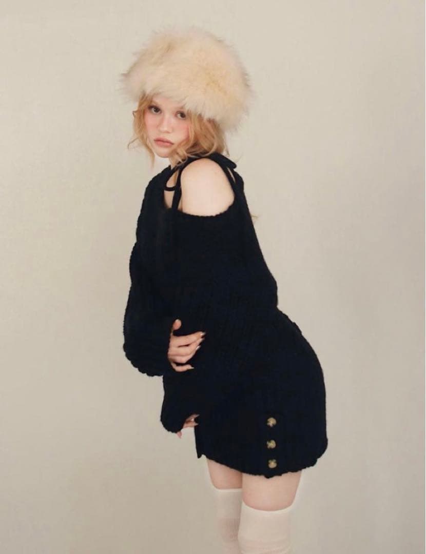 andmary ミアリボンニットミニドレス