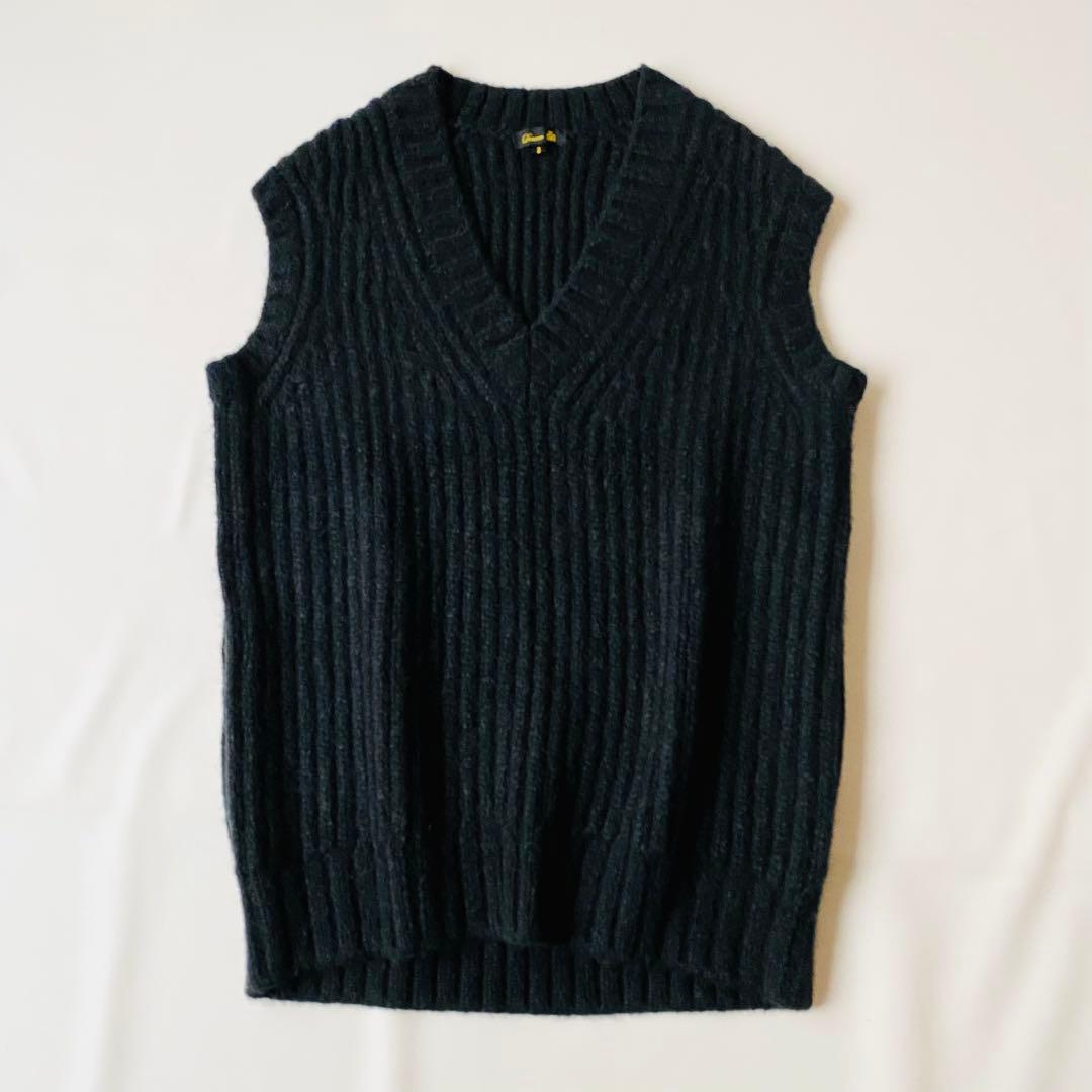 【美品】ドゥロワー　3G畔編み Vネック ニットベスト　ウール　キャメル　2